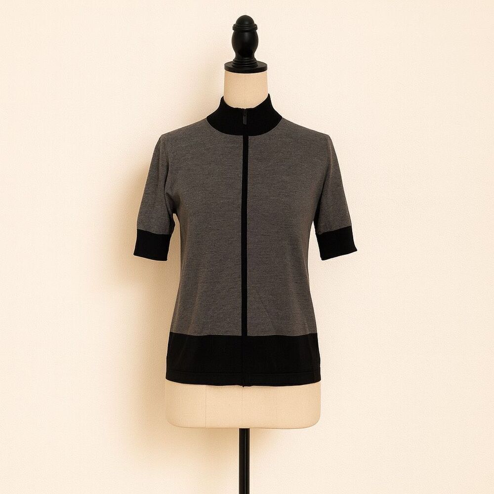 Laura Petites Grey & Black Short Sleeve Knit Top | Size S